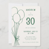 手描き誕生日バルーン任意のエージグリーンシンプル 招待状 (正面)