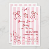 手描き赤いちご赤ちゃんシャワー 招待状 (正面/裏面)