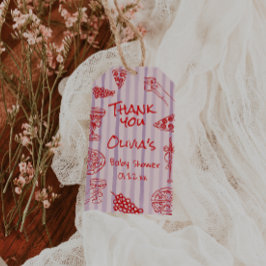 手描き赤いピザチャオパープルベビーシャワー ギフトタグ