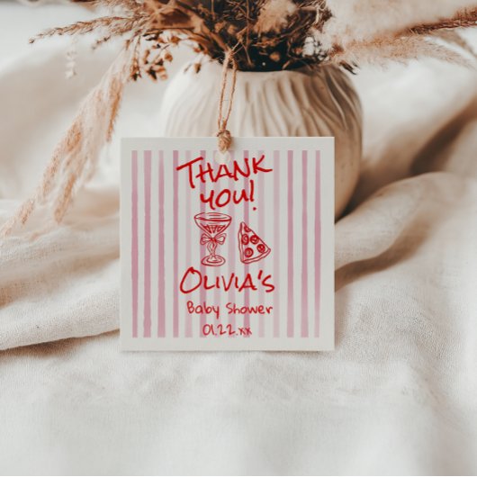 手描き赤いピザ特別配送シャワー フェイバータグ