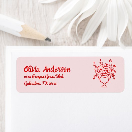 手描き赤いフローラブーケ赤いシャワー ラベル (インサイチュ)