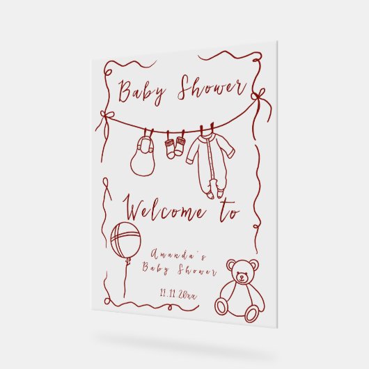 手描き赤ちゃんシャワー – ウェルカムベビーシャワー アクリルサイン (傾斜)