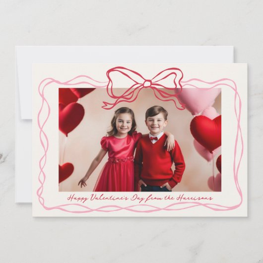 手描き赤とピンクの弓フレームバレンタインの日 シーズンカード (正面)