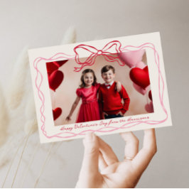 手描き赤とピンクの弓フレームバレンタインの日 シーズンカード