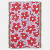 手描き赤とピンクの花のデザイン スローブランケット (正面縦)
