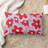 手描き赤とピンクの花のデザイン ランバークッション (ブランケット)