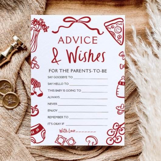 手描き赤イタリアンちゃんシャワーアドバイスと願い 招待状