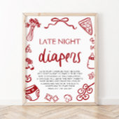 手描き赤イタリアンちゃんシャワー深夜おむつ ポスター