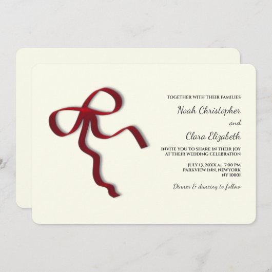 手描き赤エレガント弓 – ミニマモダンリスト 招待状 (正面/裏面)