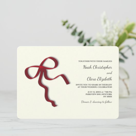 手描き赤エレガント弓 – ミニマモダンリスト 招待状 (スタンド正面)