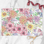 手描き赤オレンジ黄色の花と離れ花 薄葉紙