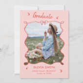 手描き赤ピンクドードル写真卒業パーティー 招待状 (裏面)