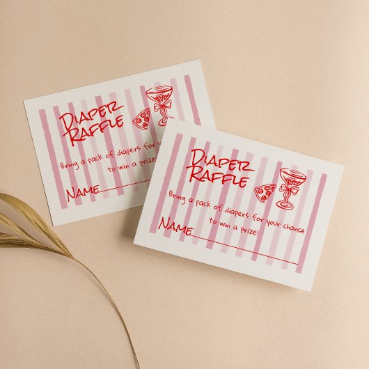 手描き赤ピンクピザベビーおむつラッフル エンクロージャーカード