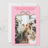 手描き赤ピンクリボンツリーフォトクリスマス シーズンカード (裏面)