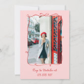 手描き赤ピンク波打ち70sフォトバースデーパーティー 招待状 (裏面)