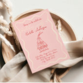 手描き赤ピンク波状フレーム70s誕生日パーティー 招待状