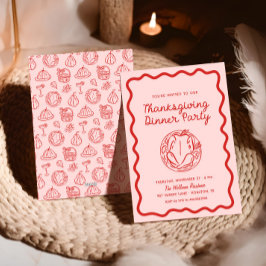 手描き赤ピンクWhimsy Doodle Thanksgiving シーズンカード