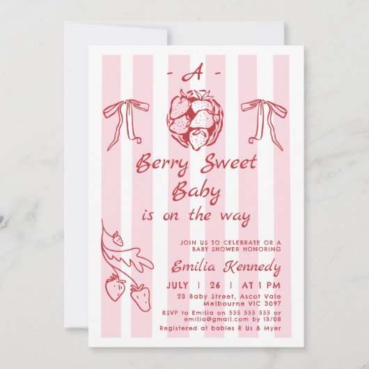 手描き赤ベリー甘い赤ちゃんシャワー 招待状 (正面)