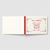 手描き赤レトロ結婚弓の車ユニーク ゲストブック (全面)