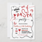 手描き赤ワインとパスタパーティー大人誕生日 招待状 (正面)