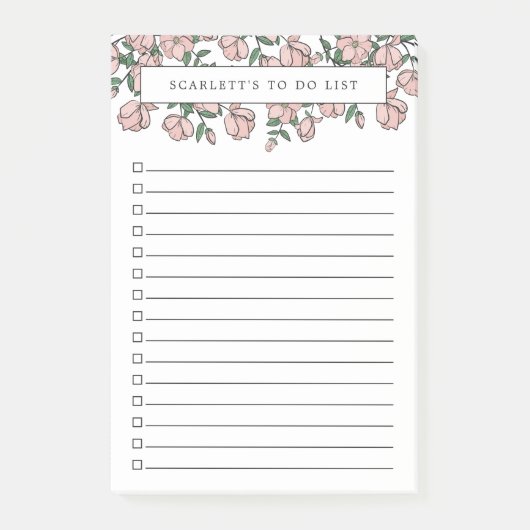 手描き赤面ピンクの花のリスト ポストイット (正面)