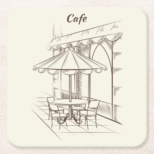 手描き通りとカフェ' スクエアペーパーコースター (正面)