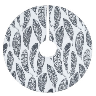 手描き部族羽、ヴィンテージ柄。 ブラッシュドポリエステルツリースカート