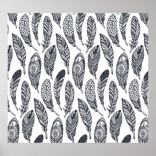 手描き部族羽、ヴィンテージ柄。 ポスター (正面)