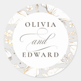 手描き野エレガント花結婚金ゴールド ラウンドシール