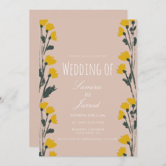 手描き野生フローラヴィンテージ結婚式 招待状 (正面/裏面)