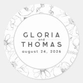 手描き野結婚花 ラウンドシール (正面)