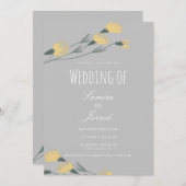 手描き野草植物灰色結婚病 招待状 (正面/裏面)