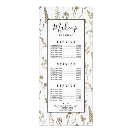 手描き金ゴールドかわいい押し花の大理石 ラックカード (正面)