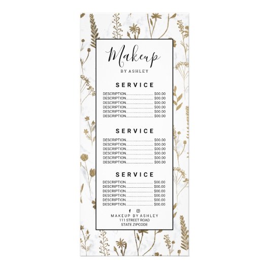 手描き金ゴールドかわいい押し花の大理石 ラックカード (裏面)