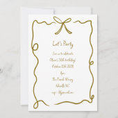 手描き金ゴールドリボン縁ど誕生日パーティー 招待状 (正面)