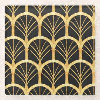 手描き金ゴールド擬水色 ガラスコースター