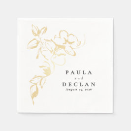 手描き金ゴールド花エレガントミニマ結婚リスト スタンダードカクテルナプキン