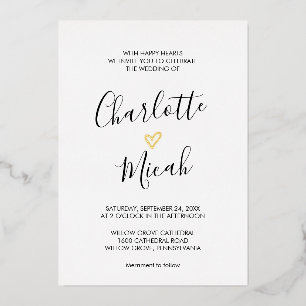 手描き金箔ハート結婚ズ 箔招待状