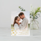 手描き金箔ラインアートフラワーフォト結婚ズ 箔招待状ポストカード (立ち正面)