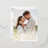 手描き金箔ラインアートフラワーフォト結婚ズ 箔招待状ポストカード (正面/裏面)