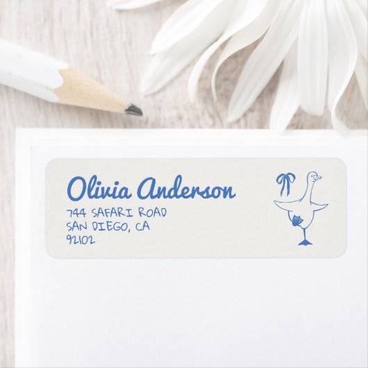 手描き青いガチョウ間抜けリボン男の赤ちゃんシャワー ラベル (インサイチュ)