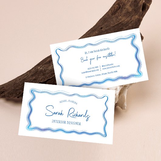 手描き青い水彩枠デザイエレガントナー 名刺