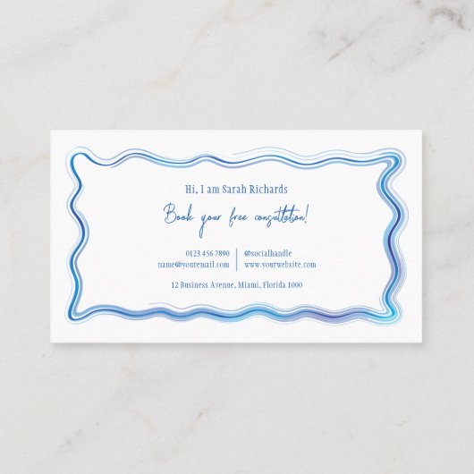 手描き青い水彩枠デザイエレガントナー 名刺 (裏面)