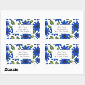 手描き青い花のパターンのラベル 長方形シール (シート)