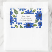 手描き青い花のパターンのラベル 長方形シール (バッグ)