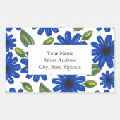 手描き青い花のパターンのラベル 長方形シール (正面)