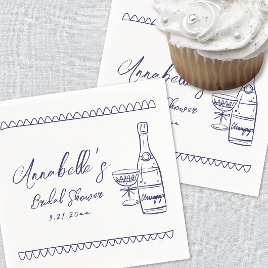 手描き青お洒落ブライダルシャワー スタンダードカクテルナプキン