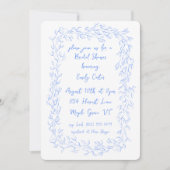 手描き青お洒落植物枠 招待状 (正面)