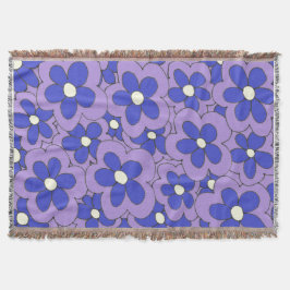 手描き青と紫の花デザイン スローブランケット