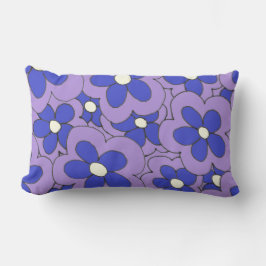 手描き青と紫の花デザイン ランバークッション